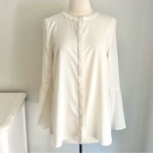Banana Republic Round Neck Button Down Blouse Split Bell Sleeve Ivory Chiffon, S